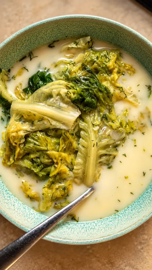 Chou braisé à la crème, ail et aneth